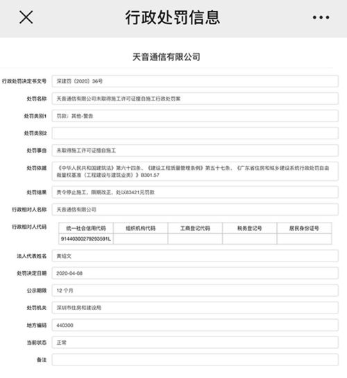 深圳住建处罚风波 天音控股子公司通报无证施工，凸显企业合规的重要性